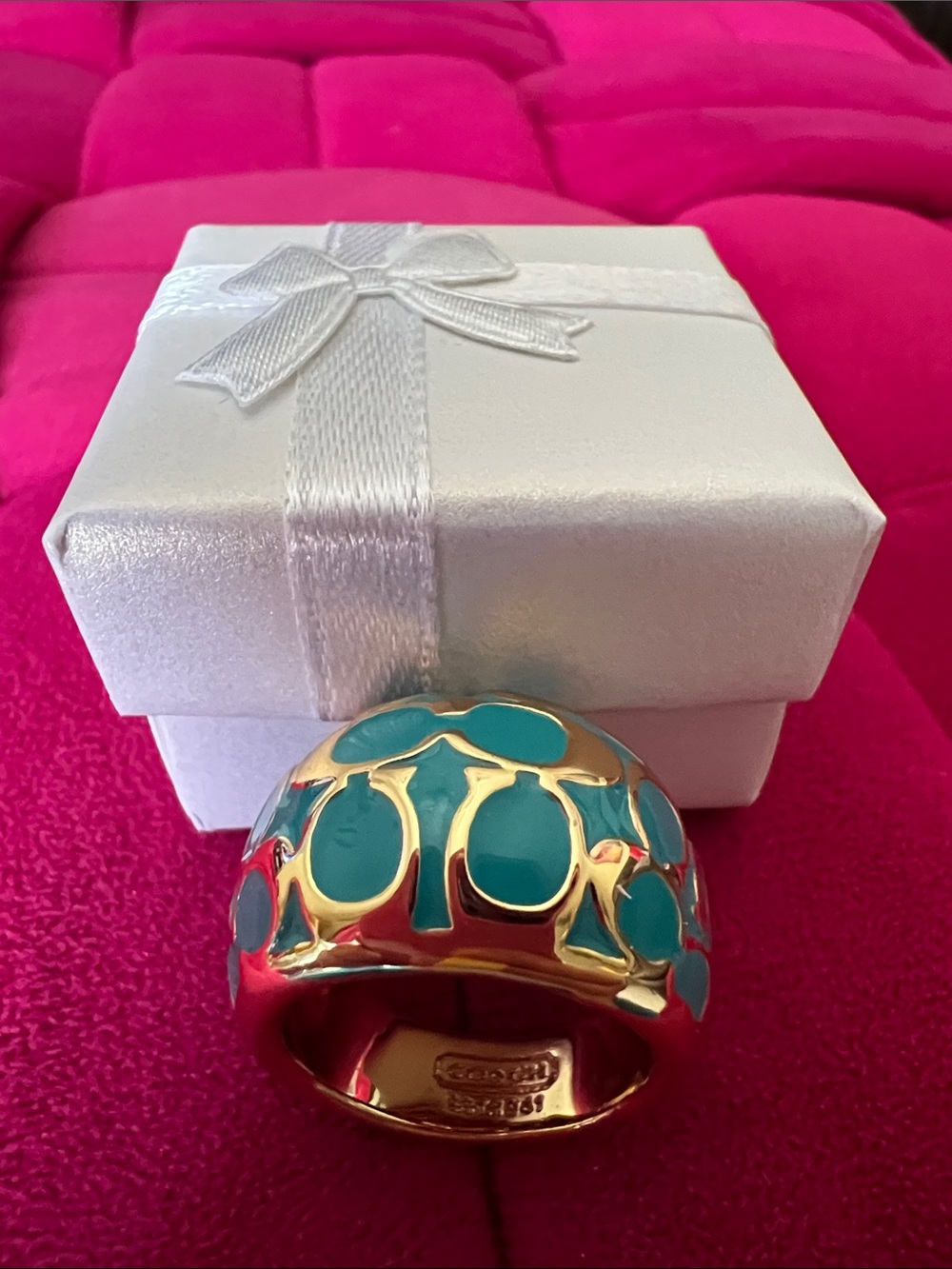 Coach Gold & Turquoise Ring-NWOT - Picture 3 of 9